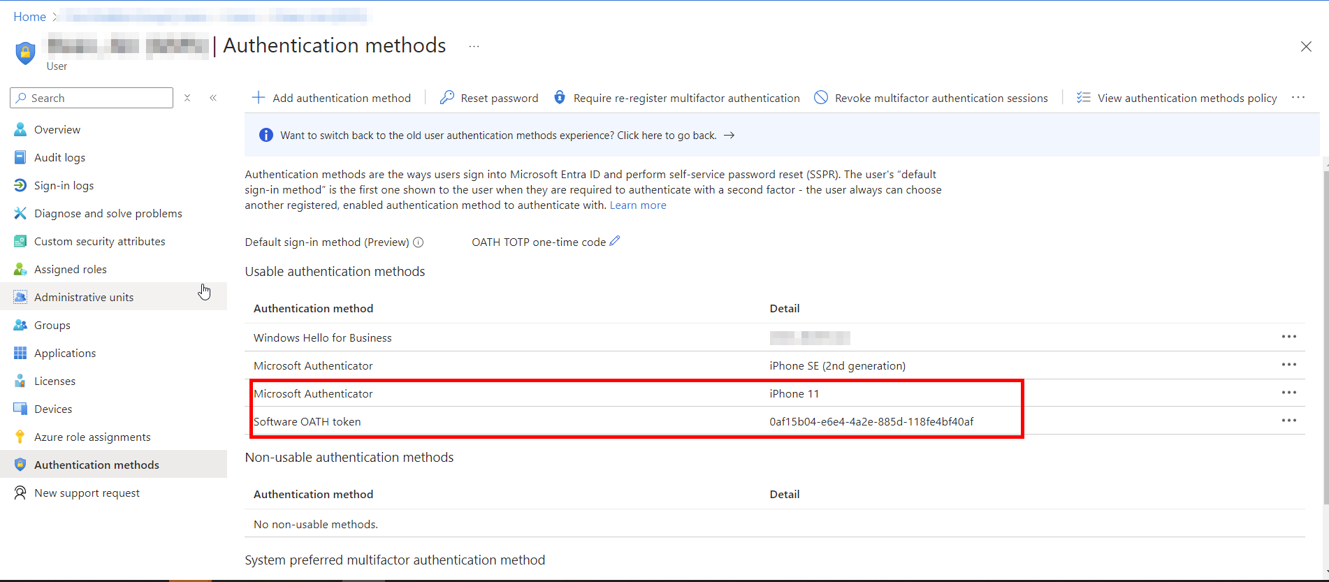 Malicious MFA Methods are in the red box. 